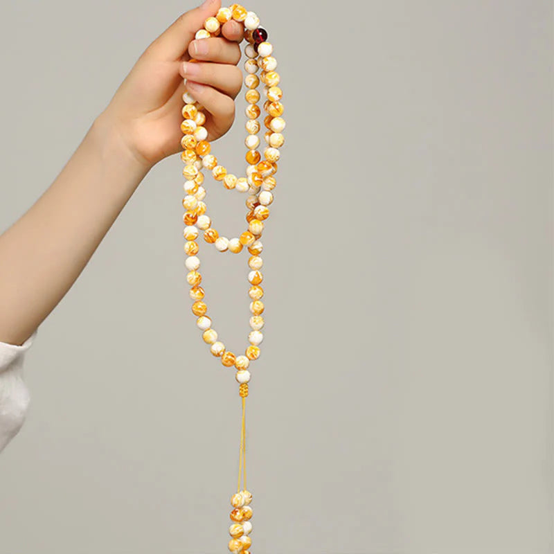 Buddha Stones Tibetan White Yellow 108 Beads Amber Mala