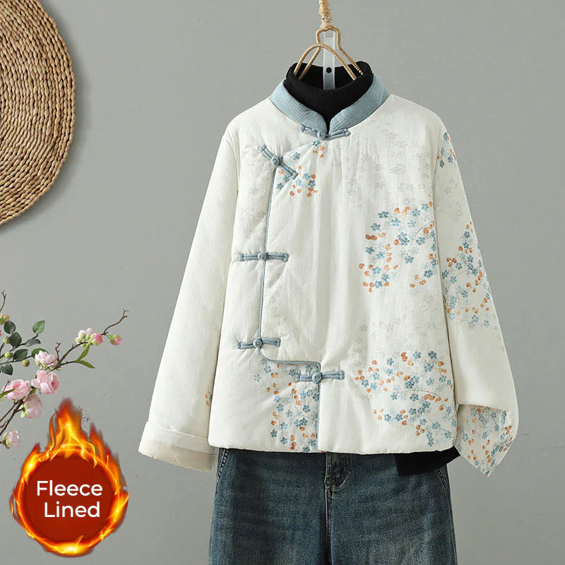 Buddha Stones Women's Blue Flower Frog-Button Design Long Sleeve Thermal Jacket