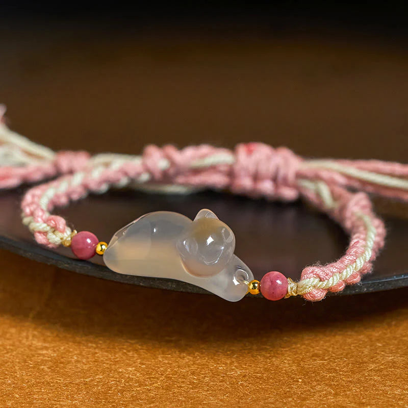Buddha Stones Chalcedony Cat Positive Harmony Bracelet