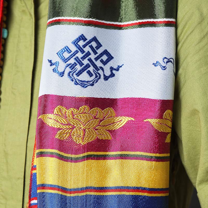 Tibetan Lucky Blessing Multicolored Lotus Mantra Jacquard Khata Decoration