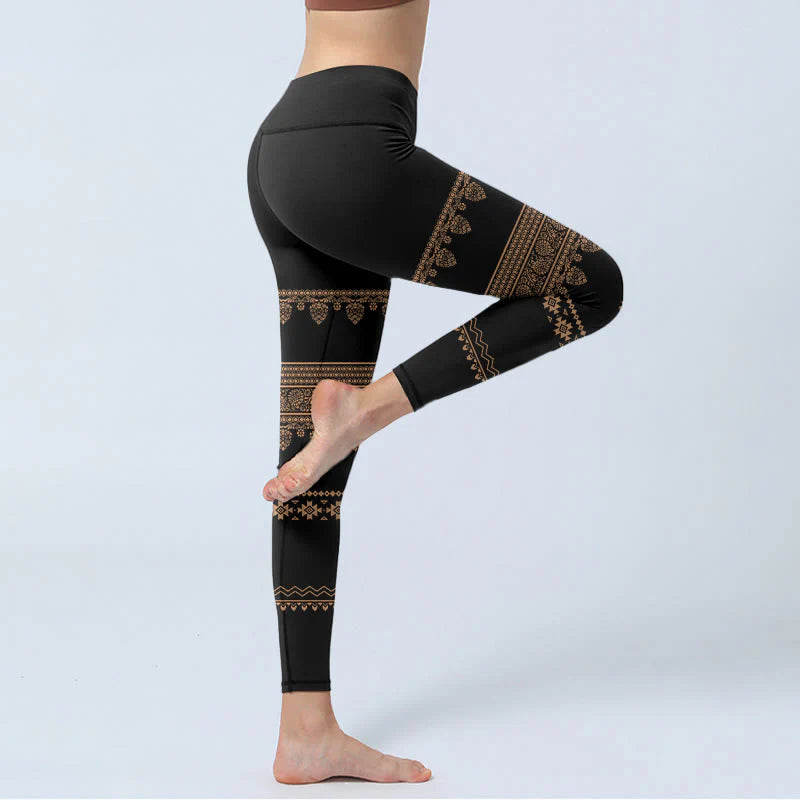 Buddha Stones Mandala Floral Leaf Pattern Gym Leggings Women's Yoga Pants