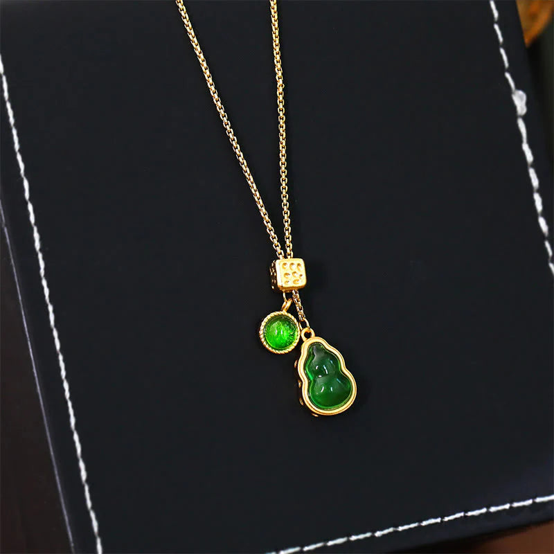 Buddha Stones Gourd Green Agate Copper Inlaid Design Luck Necklace Pendant