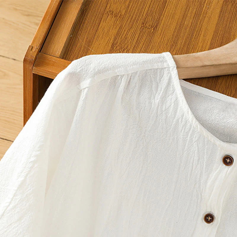 Buddha Stones Casual Plain Buttons Half Sleeve Women's Cotton Linen Shirt With Pocket