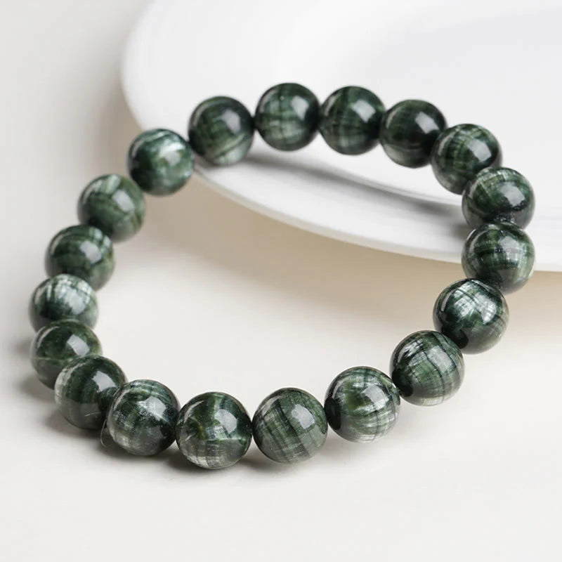 Buddha Stones Natural Seraphinite Round Emotional Balance Beaded Bracelet
