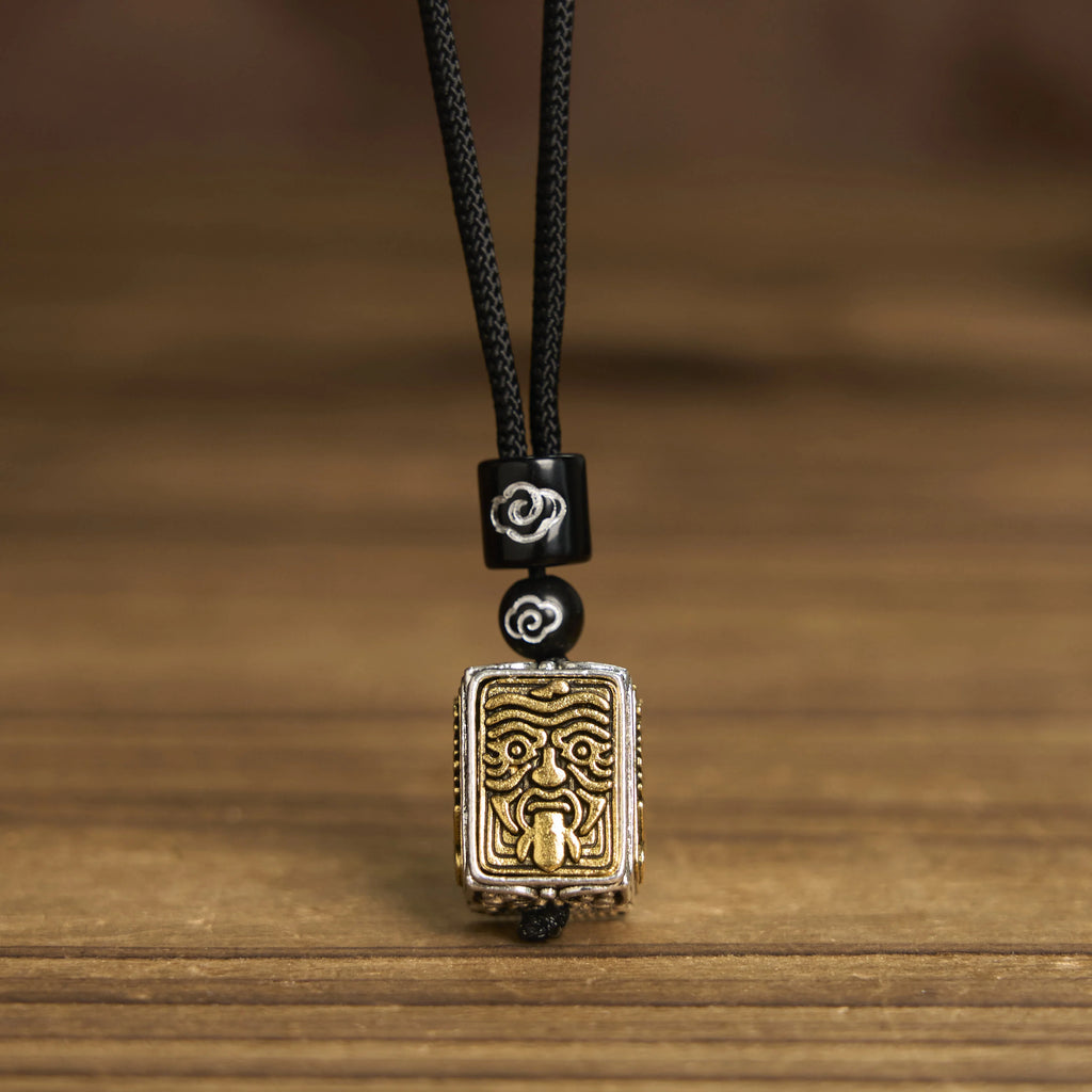 Buddha Stones Tibetan Zakiram Goddess Of Wealth Protection Rope Square Necklace Pendant