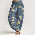 Buddha Stones Cotton Fresh Refined Flower Leaf Pattern Women's Elastic Waist Harem Pants