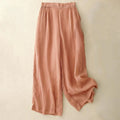 Buddha Stones Geometric Embroidery Elastic Waist Women's Cotton Linen Wide Leg Pants With Pockets