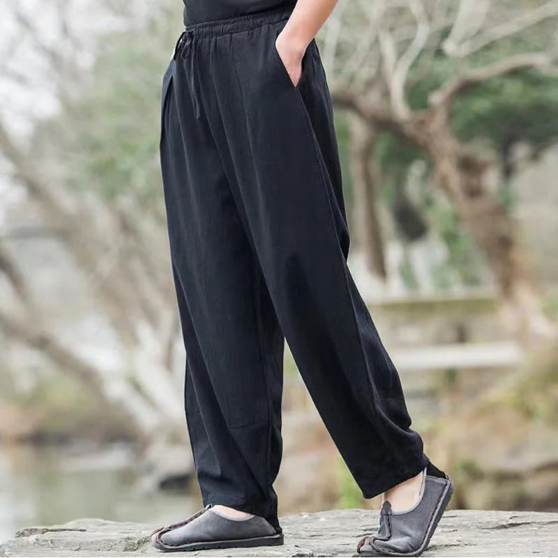 Buddha Stones Casual Simple Drawstring Men's Harem Pants With Pockets