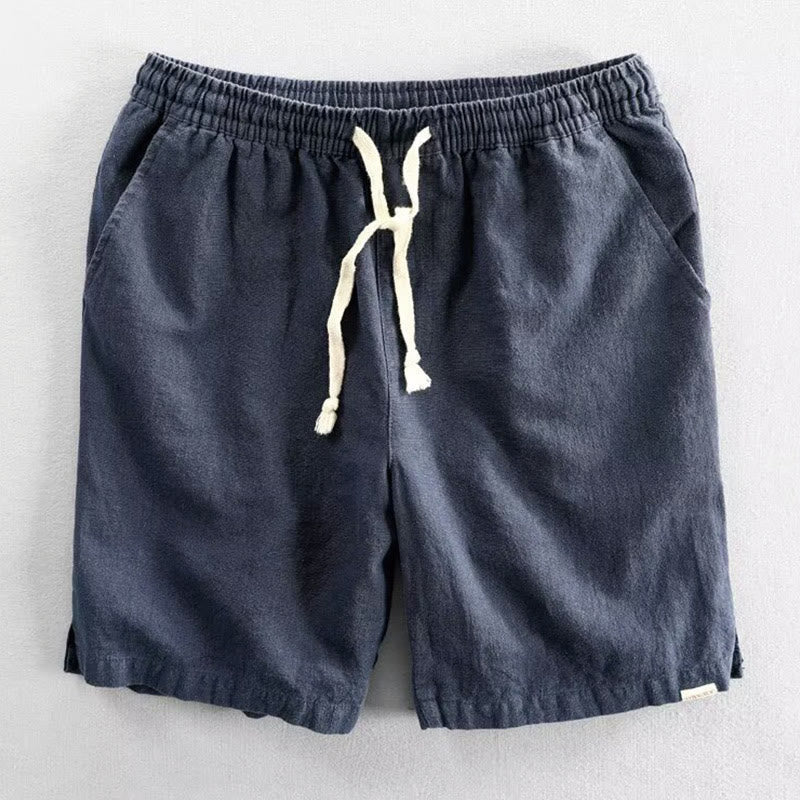 Buddha Stones Drawstring Elastic Waist Cotton Men's Shorts With Pockets