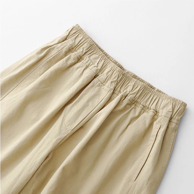 Buddha Stones Spring Commute Solid Color High Waist Women's Wide Leg Cotton Linen Pants With Pockets