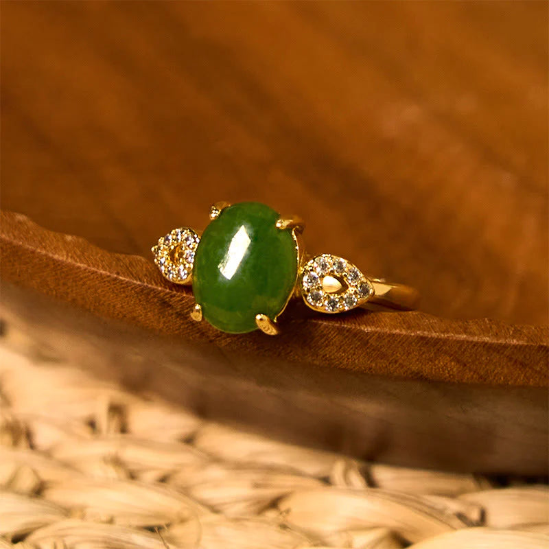 Buddha Stones Natural Jade Adjustable Buckle Prosperity Ring