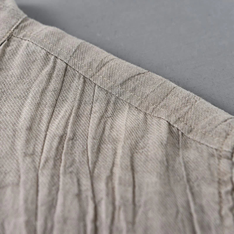 Buddha Stones Solid Long Sleeve Creases Design Buttons Down Ramie Linen Men's Shirts