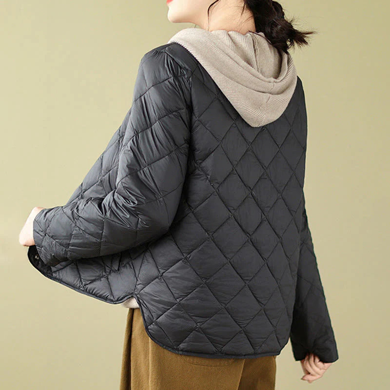 Buddha Stones Women's Fall Long Sleeve Diamond Quilted Design Cotton Thermal Jacket With Pockets