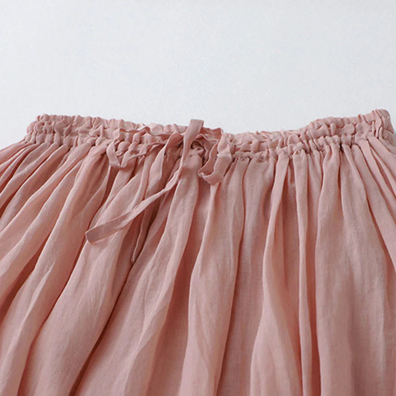 Buddha Stones Solid Lace Elastic Waist Cotton Women's Skirt