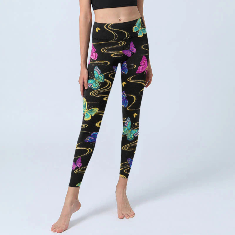 Buddha Stones Gorgeous High Contrast Butterfly Pattern Print Gym Leggings Women's Yoga Pants