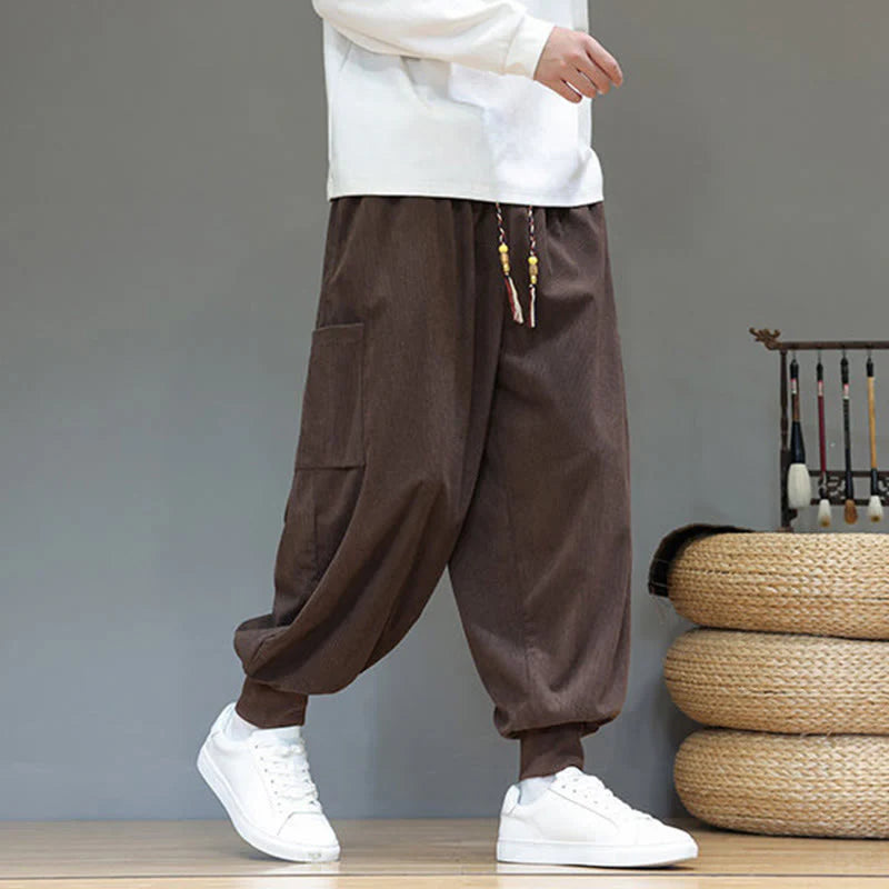 Buddha Stones Spring Solid Color Men's Ankle-Length Cotton Pants With Pockets