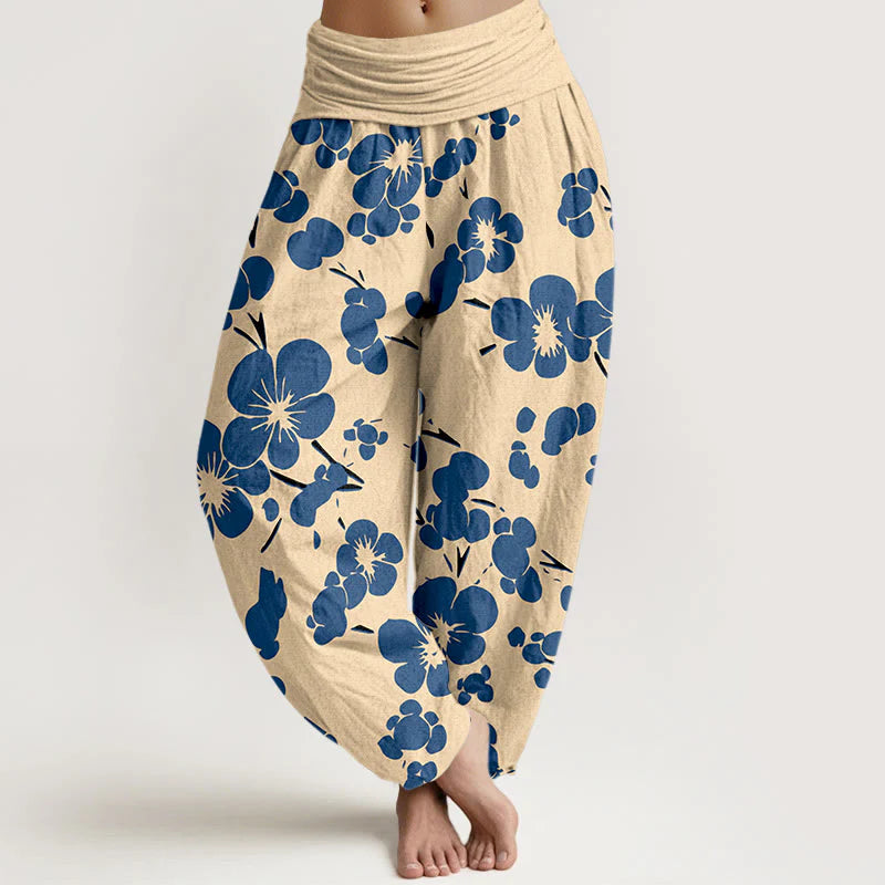 Buddha Stones Pure Cotton Blooming Floral Flowers Women's Elastic Waist Harem Pants