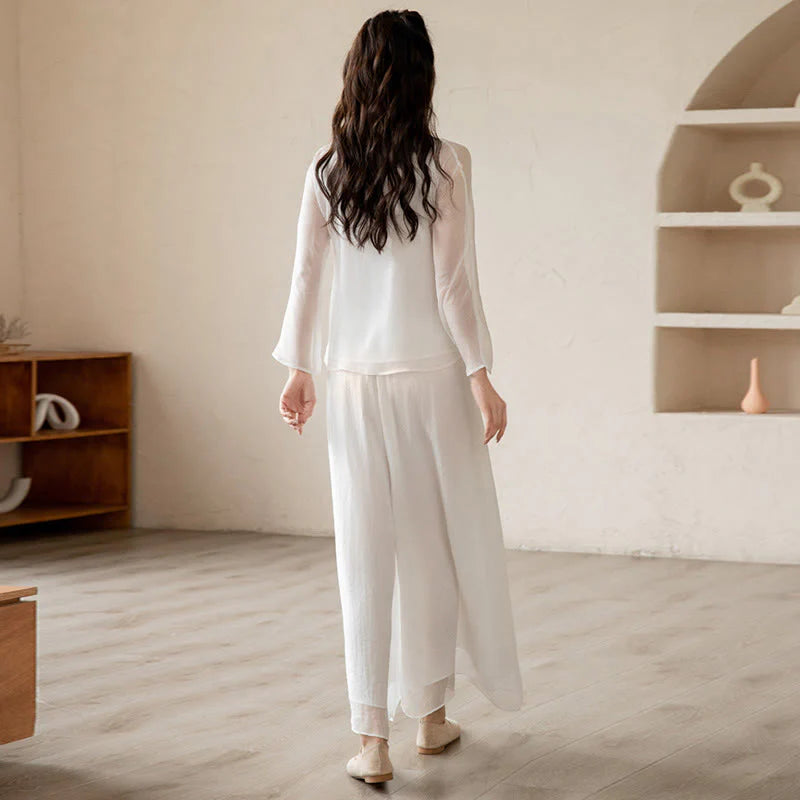 Buddha Stones Retro Prayer Zen Spiritual Meditation Practice Chiffon Clothing Women's Set