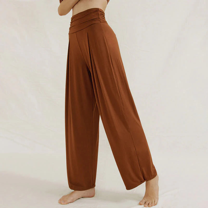 Buddha Stones Casual Plain High Waist Loose Fit Women's Leica Wide Leg Pants