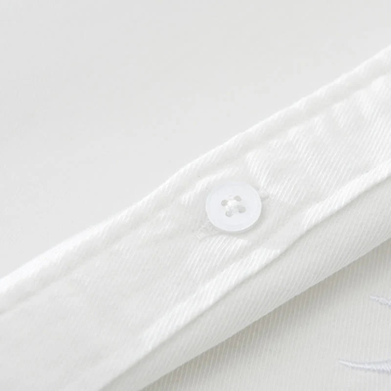 Buddha Stones Artistic Simple Design Embroidery Bamboo Pattern Men's Short Sleeve Cotton Shirt