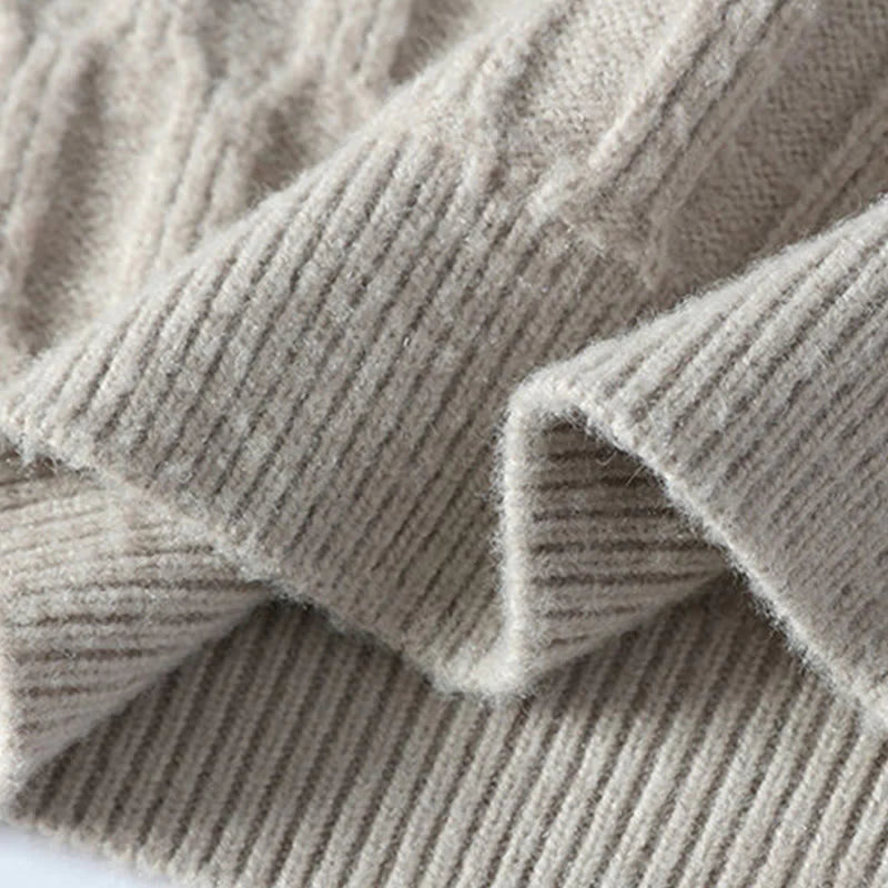 Buddha Stones Winter Black Stand Collar Lines Design Warm Men's Long Sleeve Knitted Sweater