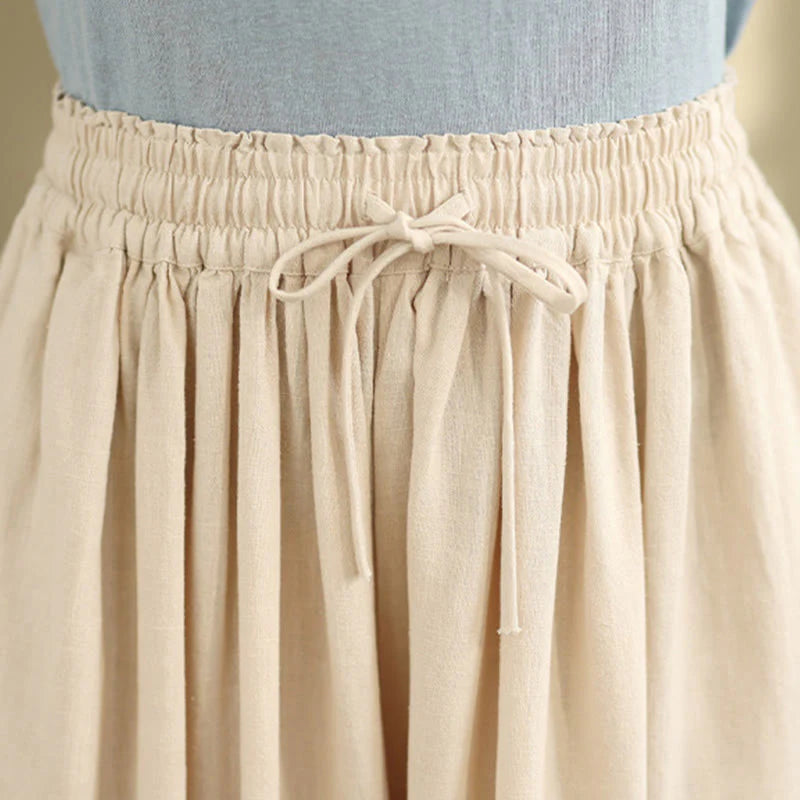 Buddha Stones Spring Embroidery Lace Hem Patchwork Drawstring Design Women's Wide Leg Cotton Pants With Pockets