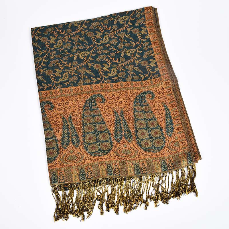 Buddha Stones Jacquard Color Contrast Patchwork Paisley Pattern Tassel Cozy Scarf Shawl