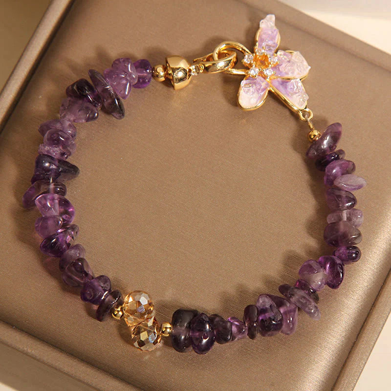 Buddha Stones Natural Irregular Gravel Amethyst Blue Crystal Wisteria Balance Bracelet