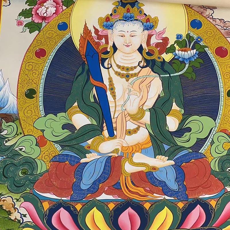 Buddha Stones Tibetan Thangka Painting Yellow God of Wealth Green Tara Avalokitesvara Handmade Decoration Blind Box(Random Style)