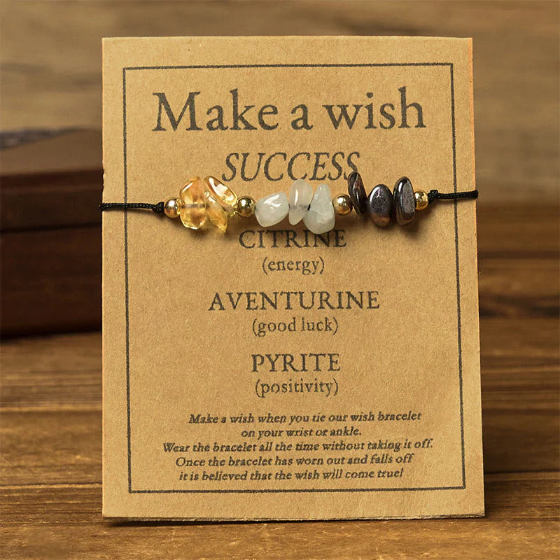 Buddha Stones Citrine Green Aventurine Pyrite Success Rope Card Bracelet