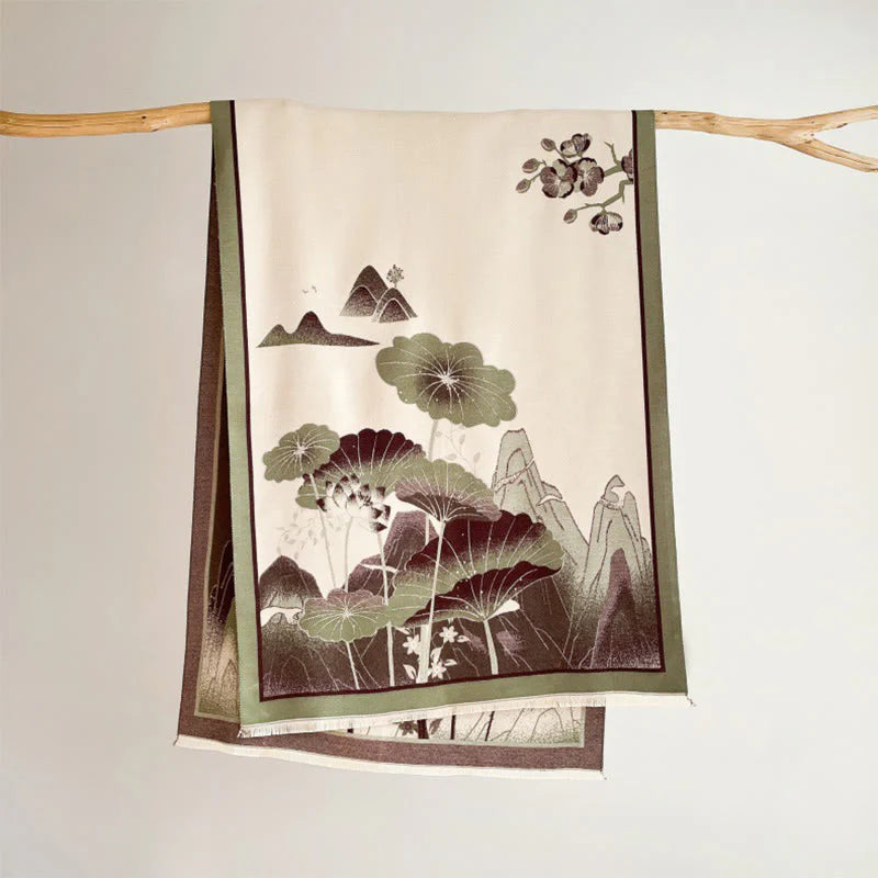Buddha Stones Winter Mountain Lotus Flowers Leaves Pattern Soft Scarf Shawl