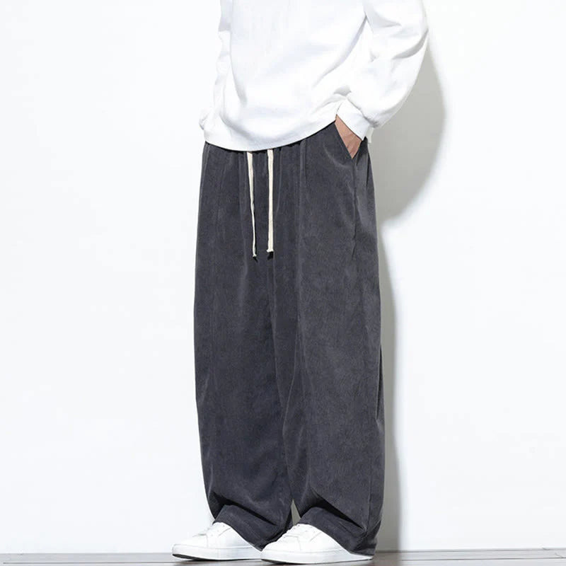 Buddha Stones Plain Drawstring Pure Cotton Corduroy Men's Harem Pants With Pockets