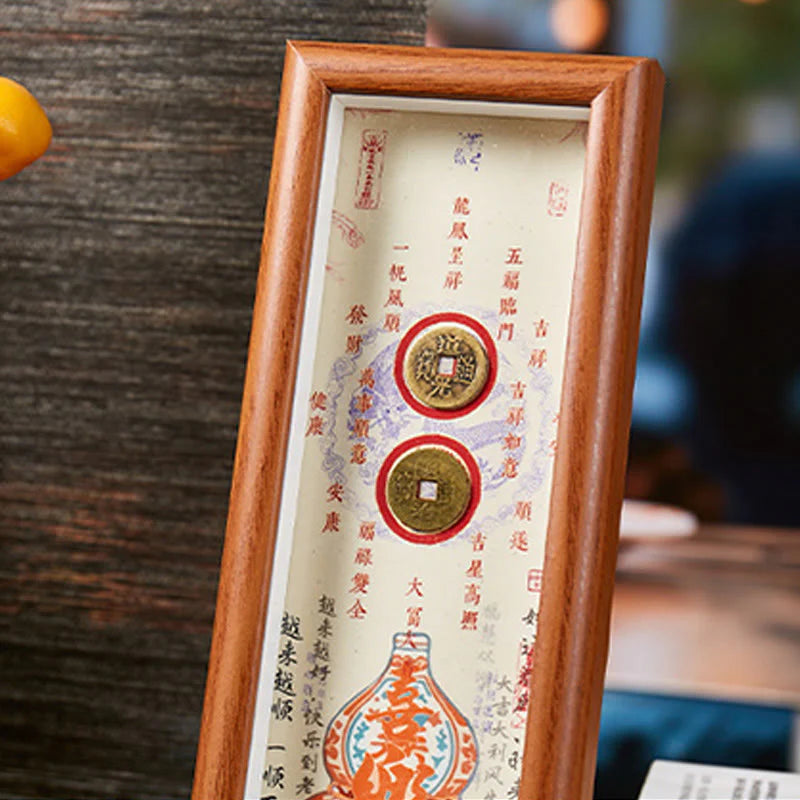 Buddha Stones Fu Character Gourd Copper Coins Photo Frame Ornament Home Decor
