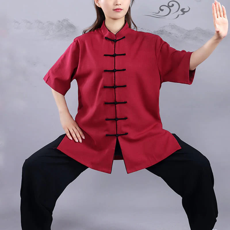 Buddha Stones 2Pcs Fall Winter Frog-Button Tai Chi Meditation Qigong Zen Practice Unisex Cotton Linen Clothing Set (Extra 30% Off | USE CODE: FS30)