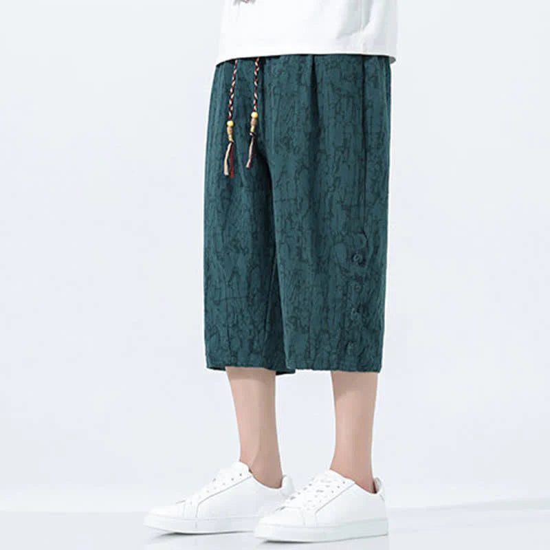 Buddha Stones Summer Drawstring Elastic Waist Men's CapriÂ Tapered Pants