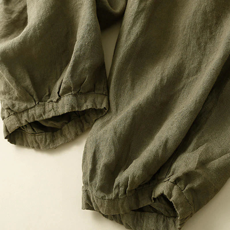 Buddha Stones Commute Women's Plain Harem Capri Cotton Pants With Pockets