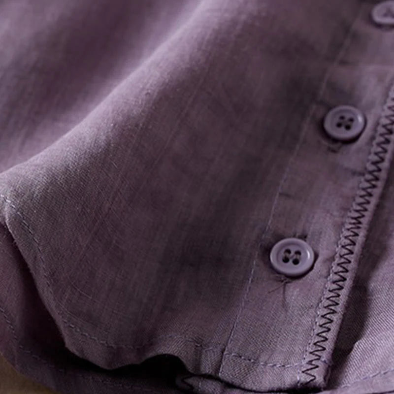 Buddha Stones Retro Plain Fake Two Pieces Button Half Sleeve Design Women's Cotton Linen Shirt