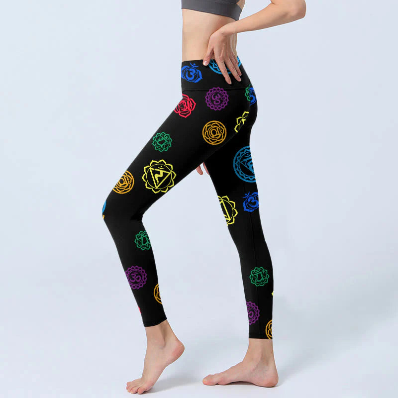 Buddha Stones Geometric OM Symbol Sanskrit Print Gym Leggings Women's Yoga Pants