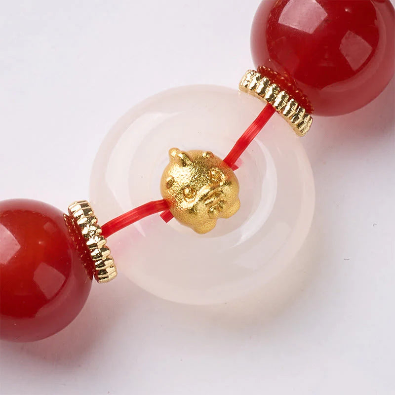 Buddha Stones Chinese Zodiac Year Of The Horse Peace Buckle Red Agate White Chalcedony Confidence Bracelet