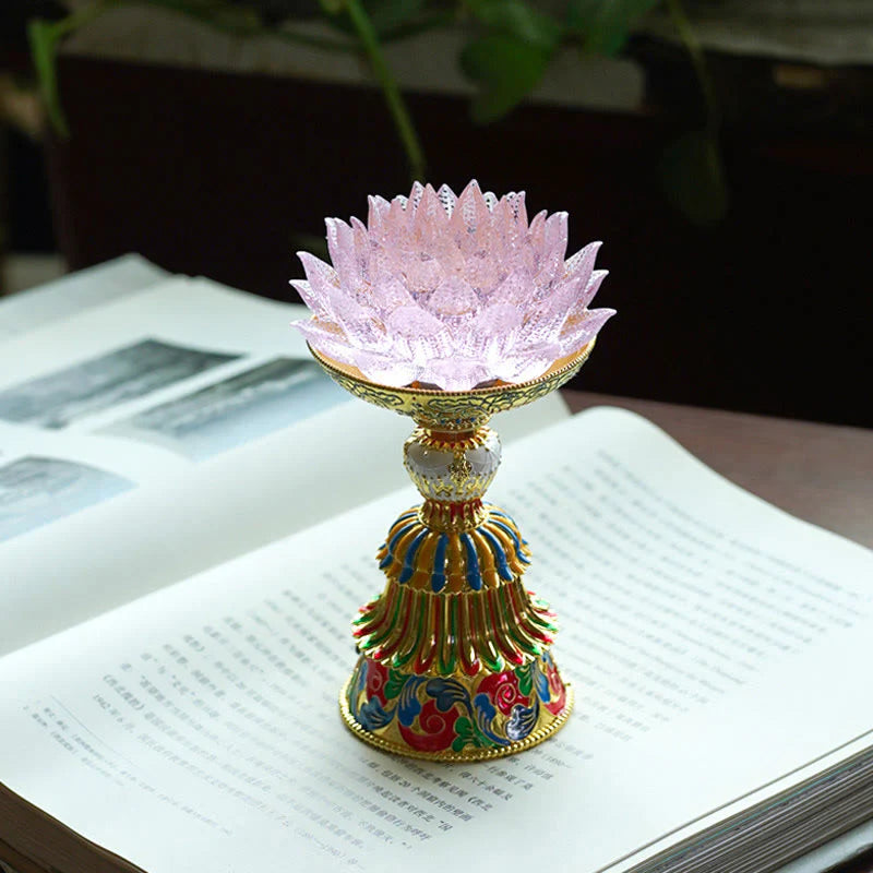 Buddha Stones Lotus Liuli Glass Eight Auspicious Symbols Base Enlightenment Home Decoration