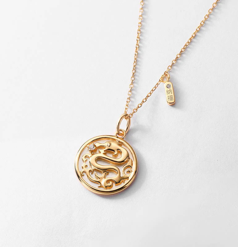 âââA Flash Sale- Buddha Stones 925 Sterling Silver Tridacna Stone Year of the Dragon Fu Character Luck Strength Necklace Pendant