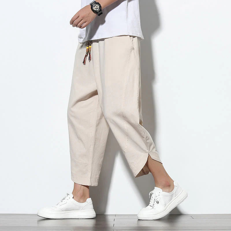 Buddha Stones Casual Summer Drawstring 7-8 Length Linen Men's Harem Pants With Pockets