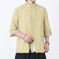 Buddha Stones Summer Vintage Elegant Mandarin Collar Gold Cloud Pattern Elbow Sleeve Men's Shirt