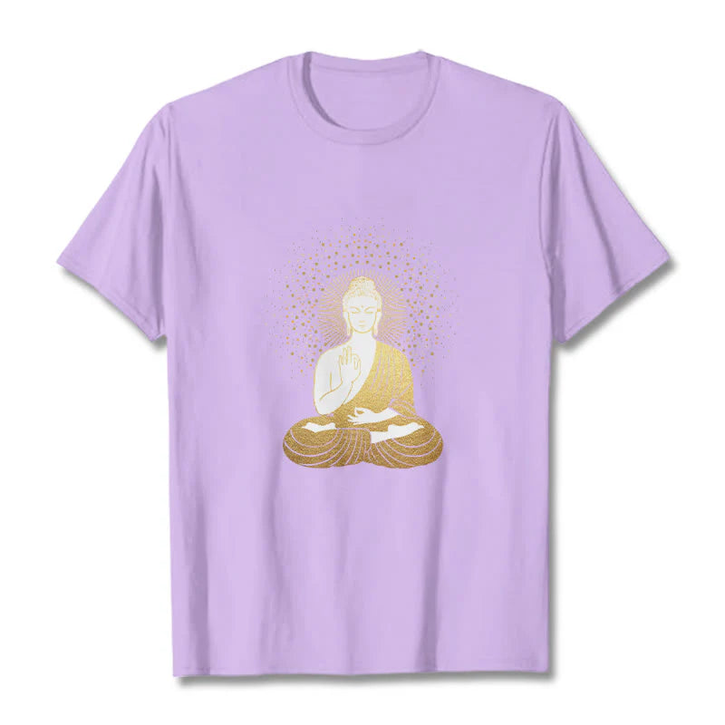 Buddha Stones Golden Meditation Buddha With Golden Aura Tee T-shirt