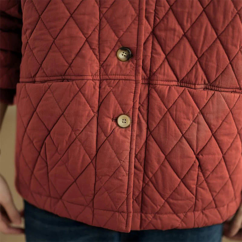 Buddha Stones Diamond Grid Pattern Women's Long Sleeve Cotton Thickened Jacket With Pockets