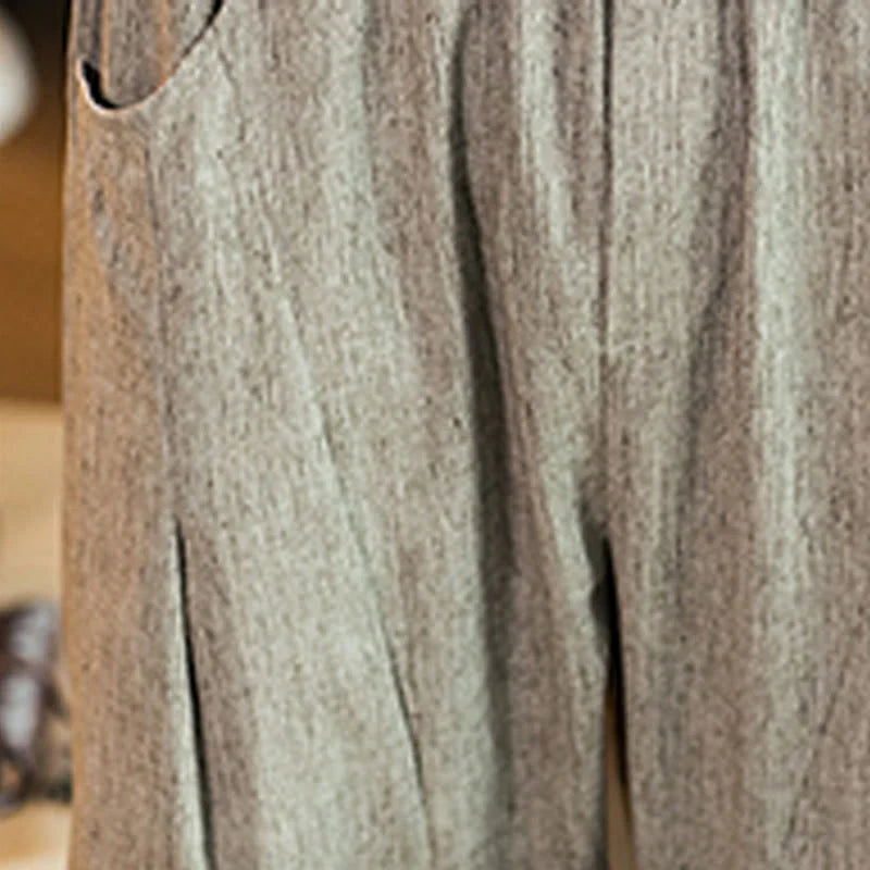 Buddha Stones Casual Solid Color Drawstring Men's Elastic Waistband Cotton Linen Pants With Pockets