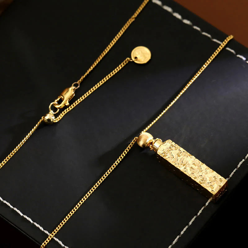 Buddha Stones Rectangular Texture Design Copper Chain Luck Necklace Pendant