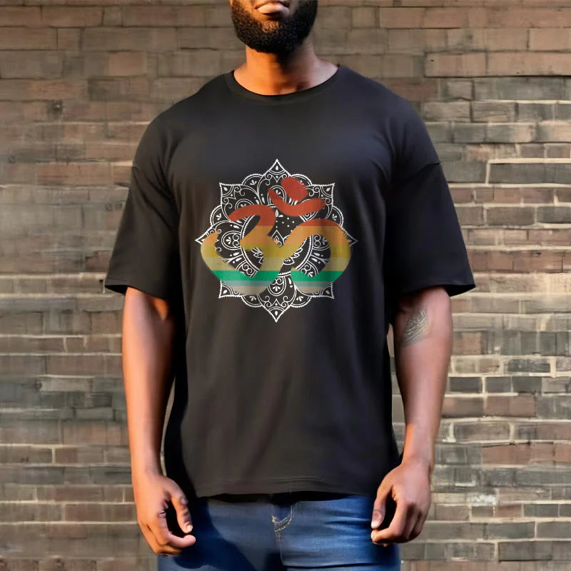 Buddha Stones Gradient-colored Om Sanskrit Mandala Background Pattern Cotton Tee T-shirt
