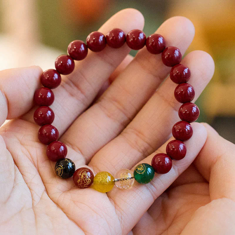 Buddha Stones Cinnabar Agate Five Directions Gods Of Wealth Blessing Bracelet