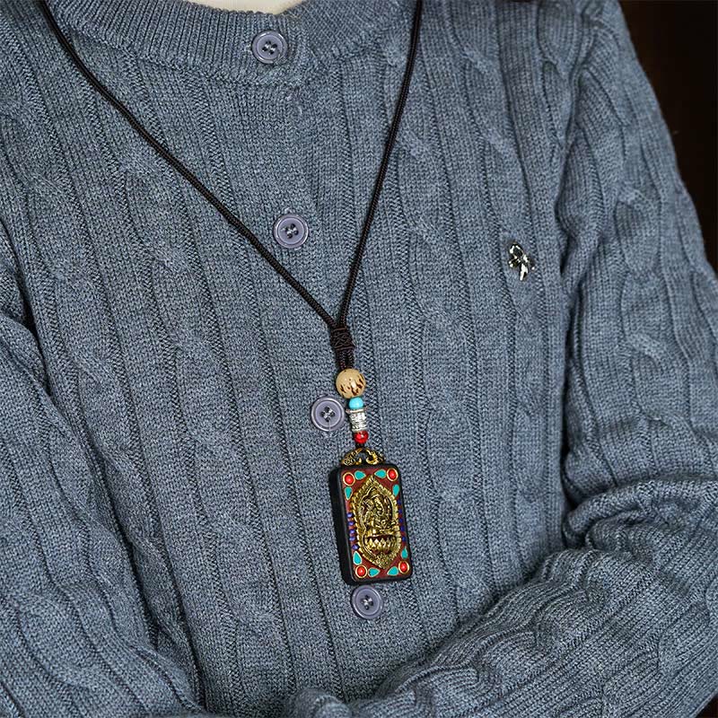 Buddha Stones Tibetan Ganesh Ganpati Elephant Ebony Wood Rope Peace Necklace Pendant